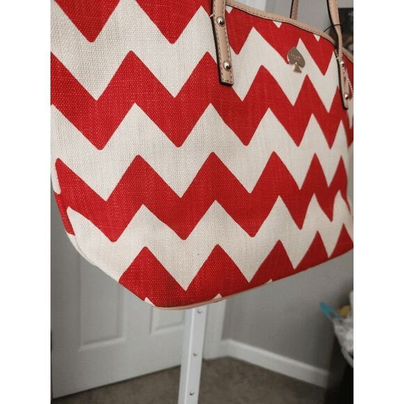 Kate Spade Harmony Chevron Tote Red Ivory - Picture 9 of 12